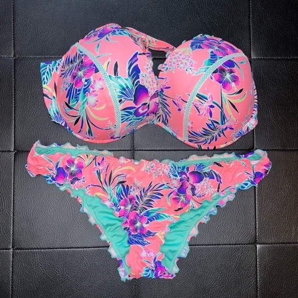 Shade & Shore Women's Shore Bikini Set Firey Coral Tropical 36 DD and Medium - Picture 6 of 10